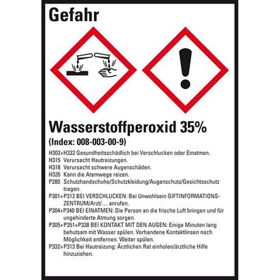 GHS-Etik. Wasserstoffperoxid 35%, gem. GefStoffV/ GHS/ CLP, Folie, 10/ Bo