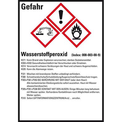 GHS-Etikett Wasserstoffperoxid, gem. GefStoffV/ GHS/ CLP, Folie, 10/ Bo