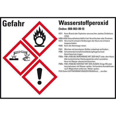 GHS-Etikett Wasserstoffperoxid, gem. GefStoffV/ GHS/ CLP, Folie, 4/ Bo