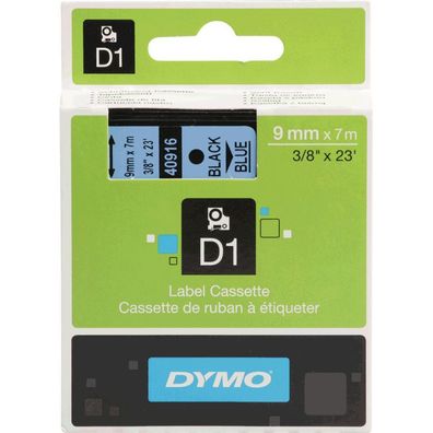 DYMO Schriftbandkassette, Schrift: schw, Grund: blau, Breite 9mm, 7m