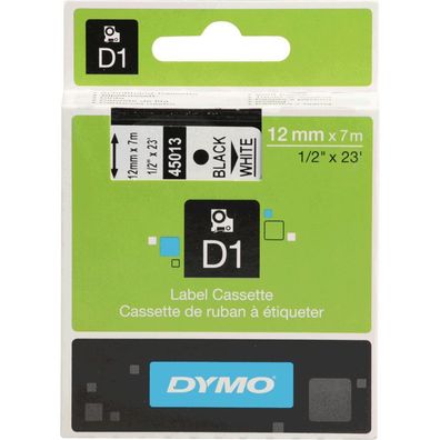 DYMO Schriftbandkassette, Schrift: schw, Grund: weiß, Breite 12mm, 7m