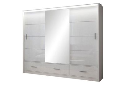 BETTSO-Geräumiger weißer Hochglanz-Kleiderschrank MARSYL 250 mit Schubladen