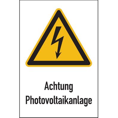 Kombi-Warnschild, Achtung Photovoltaikanlage, W012 - 200x300 mm Folie selbstkl