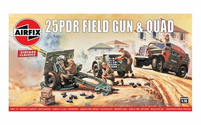 Airfix 1:76 A01305V 25pdr Field Gun & Quad, Vintage Classics