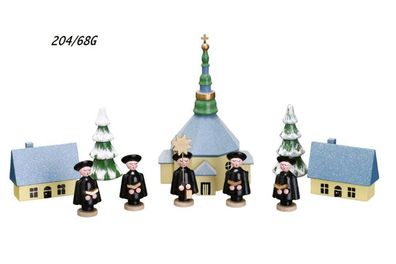 Weihnachtsfiguren Seiffener Kirche + Kurrende + Baum Höhe ca 5cm NEU Sternsänger