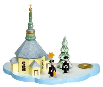 Kerzenhalter Lichthalter mit Seiffener Kirche und Kurrende bunt Höhe ca 13cm NEU