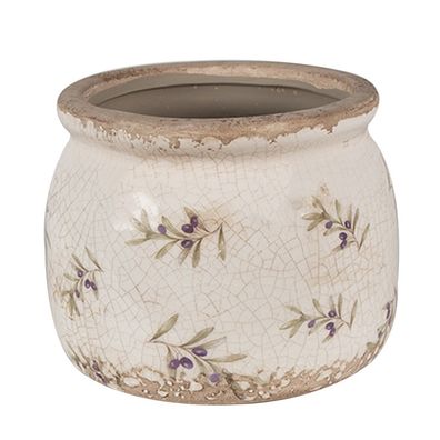 Clayre & Eef Blumentopf Ø 16x13 cm Beige Blau Keramik Oliven (Gr. Ø 16x13 cm)