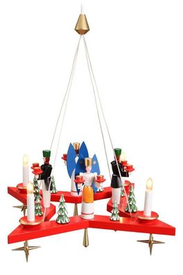 Lichterkranz Adventskranz Stern mit Engel und Bergmann el rot Ø50cm NEU