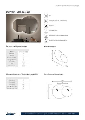 Salgar Spiegel DOPPIO Doppelrundschreiben mit LED-Leuchte (20 W-4000ºK.) IP44