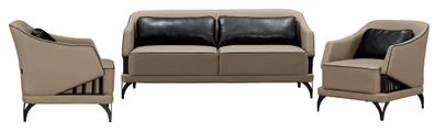Sofa Wohnzimmer Sofagarnitur 3 + 1 + 1 Sitzer Polster Couchtisch Holz Luxus 3Tlg