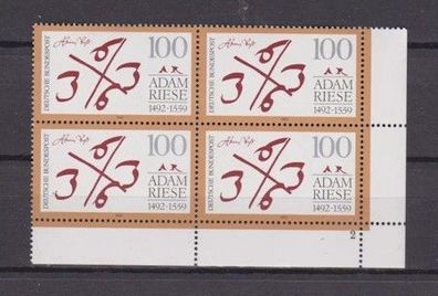 BRD 1992 postfrisch 4er Block Eckrand unten rechts (2) MiNr. 1612 Adam Riese