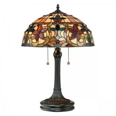 Elstead Lighting Kami Tischleuchte 2-flammig Bronze Tiffany mehrfarbig