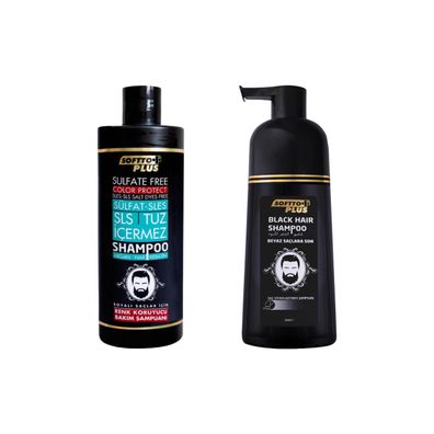 Softto Plus Schwarz-Haar Shampoo 350 ml + Sulfat freies Farbpflegeshampoo 400ml