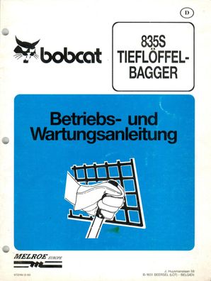 Bobcat 835 s Tiefenlöffel Deutsch Bedienung und Wartungsanleitung