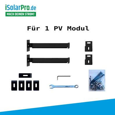 ZaunPV Montagepaket Angewinkelt für 1 x PV-Modul - Stahl Schwarz pulverbeschichtet (