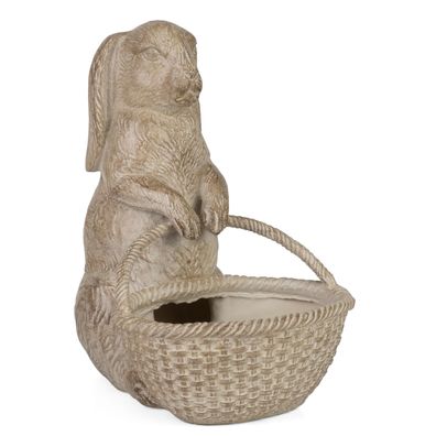 Rustikale Resinfigur Hase mit Korb 24,5 cm hoch | Osterdeko und Geschenkidee |