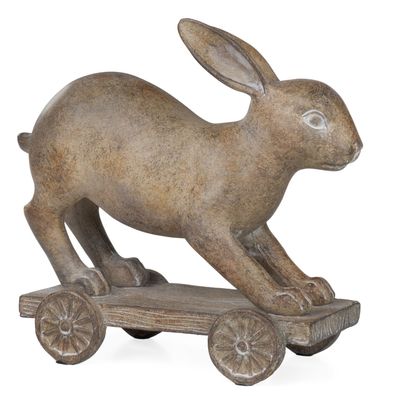 Rustikale Resinfigur Hase auf Rollen 19 cm hoch | Dekorative Vintage Osterdeko |