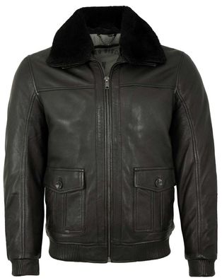 Deercraft - Herren Lederjacke Lammfellkragen Lammnappa schwarz