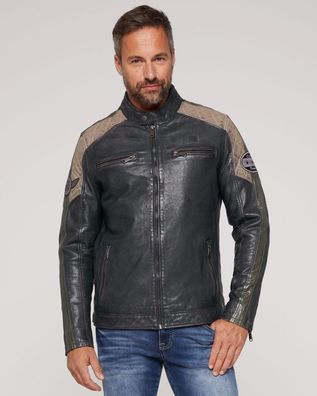 Camp David - Herren Lederjacke Racingjacke Lammnappa navy