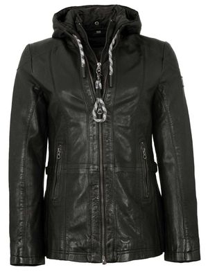 Gipsy by Mauritius - Damen Lederjacke Kapuze Lammnappa schwarz