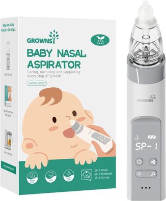 Grownsy Nasal Aspirator Baby - Elektrisch, 3 Saugstufen, Musik & 3 Silikonaufsätze