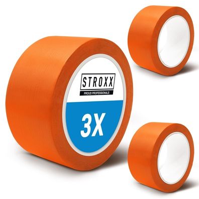 STROXX - 3x Putz- und Maler Abklebeband 50mm x 33m Abdeckband orange für Maler