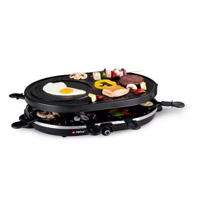 ALPINA Raclette-Eisengrill Gourmet 8 Personen, artygrill, ntihaftbeschichtung,