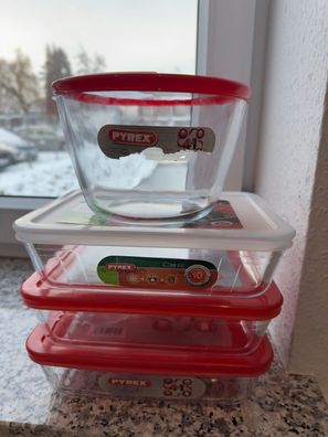 PYREX 4-teiliger Rührschüssel aus Glas mit Deckel