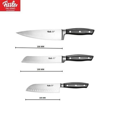 Küchenmesser-Set 3tlg - Fissler Brotmesser + Santoku Messer + Kochmesser SET 14