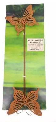 Gartenstecker Schmetterling Rostoptik Roststecker Gartendeko Metall 2 Stück