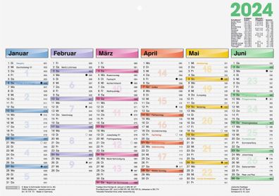 2024 Brunnen Tafelkalender A4 1S/6Monate