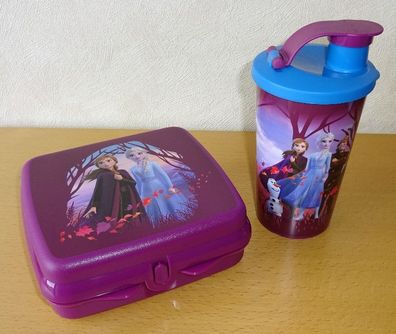 Tupperware® * * Quadratische Sandwich-Box + Trinkbecher * * Motiv Anna & Elsa - LILA