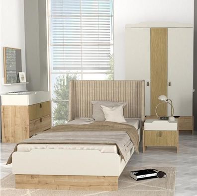 Jugendzimmer Set Bett Nachttisch Kleiderschrank Kommode Spiegel 5Tlg Kindermöbel