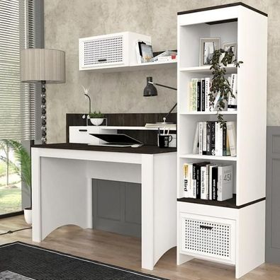 Jugendzimmer Set Schreibtisch + Wandregal + Bücherregal Kindermöbel Weiße 3Tlg