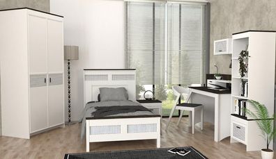 Jugend Set Bett Nachttisch Bücherregal Schreibtisch Kleiderschrank 6Tlg