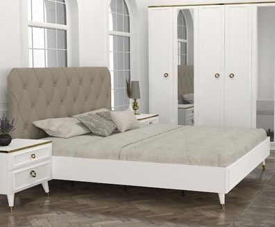 Modernes Polsterbett Bett Betten Bettgestell Doppelbett 180X200 Beige Ehebett