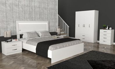 Komfortables Schlafzimmer Möbel Set 2X Nachttische Kommode Bett Schrank 5Tlg