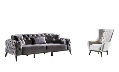 Wohnzimmer-Set 2Tlg 3-Sitzer Sofa Sessel Textil Modern 3 + 1 Sofagarnitur Couch