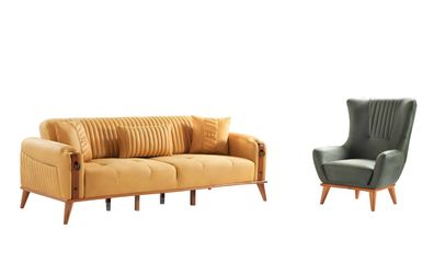 Wohnzimmer-Set 2Tlg 3-Sitzer Sofa Sessel Leder Couchen Möbel 3 + 1 Garnitur