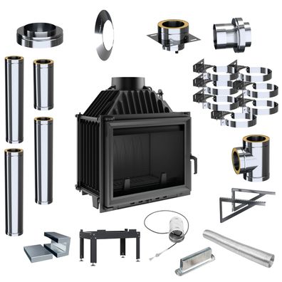 Kamineinsatz KRATKI Maja 8kW Ø200 Gusseiseneinlass Externes Schornsteinset