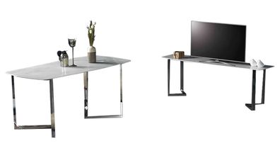 Esstisch Esszimmer Esszimmertisch Marmor Lowboard Tv Weiß Tisch 2Tlg