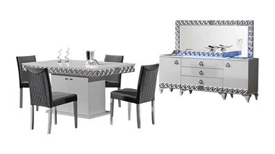 Essgruppe Komplette Esszimmer Esstisch Sideboard Stühle Weiß 7Tlg Set