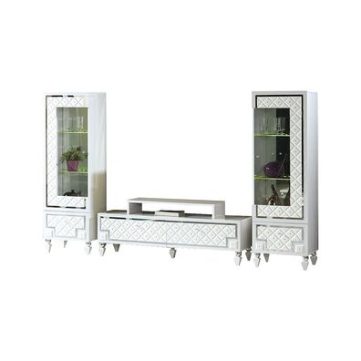 Komplette Wohnzimmer Rtv Lowboard Tv Ständer Vitrine Weiß 3Tlg Schrank