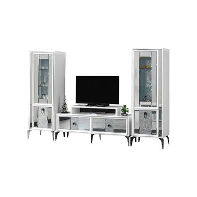 Komplette Wohnzimmer Rtv Lowboard Tv Ständer Vitrine Weiß 3Tlg Schrank