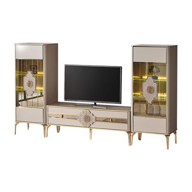 Komplette Tv Ständer Vitrinen Sideboard 3Tlg Schrank Rtv Beige Holz