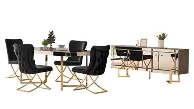 Garnitur Esszimmer Esstisch Stühle Sideboard Gold Tisch Set 6Tlg Luxus