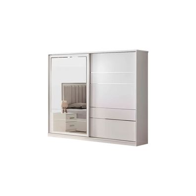 Schrank Holzschrank Kleiderschrank Beige Spiegel Schlafzimmerschrank