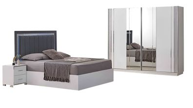 Schlafzimmer Möbel Doppelbett Nachttische Komplette 4Tlg Schrank Weiß
