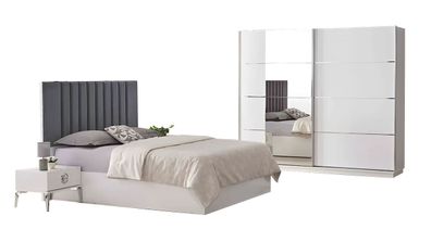Komplette Schlafzimmer Möbel Doppelbett Nachttische 4Tlg Schrank Weiß