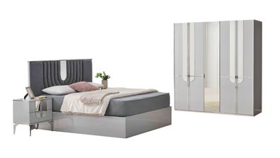 Doppelbett Schlafzimmer Komplette Nachttische Bett 4Tlg Grau Schrank